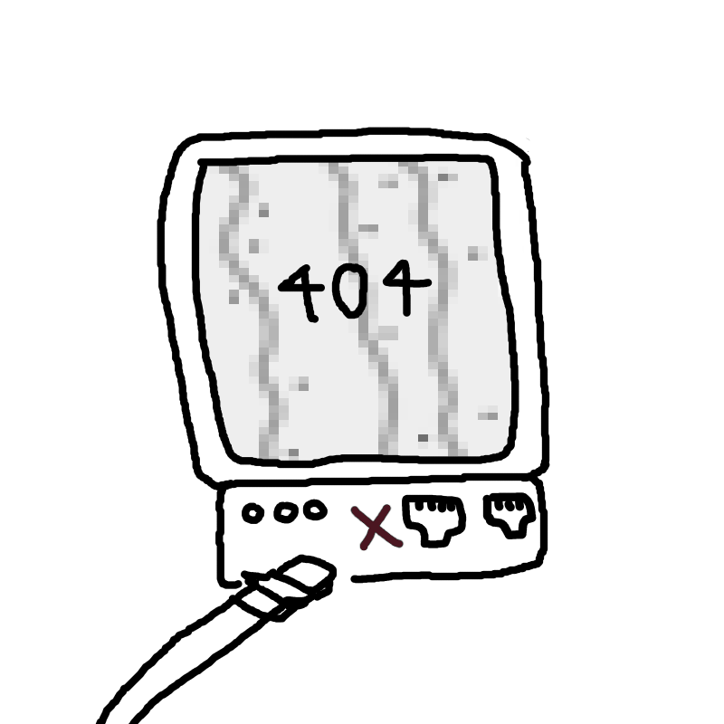 Unplugged wifi machine with television snow, depicting 404, an error meaning not found.